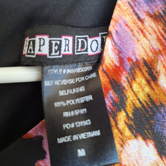 Paperdoll Dress SzM Lined Floral Pink/Black Cutouts Elastic Waist Short Polyeste - Picture 9 of 10